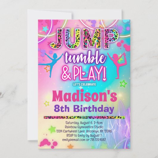 Springen Tumble & Spelen Regenboog Leopard Gymnast Kaart (Voorkant)