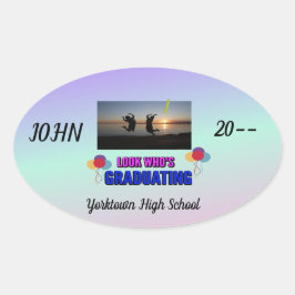 Springen voor Joy Afstuderen Paarse roze blauw Ovale Sticker