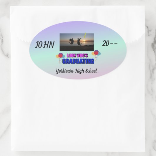 Springen voor Joy Afstuderen Paarse roze blauw Ovale Sticker (Tas)