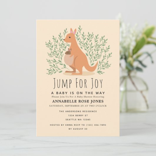 Springen voor Joy Cute Kangaroo Baby shower Kaart (Staand voorkant)