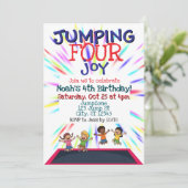 Springend GELUK, Trampoline 4e Verjaardag Kaart (Staand voorkant)