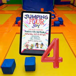 Springend GELUK, Trampoline 4e Verjaardag Kaart