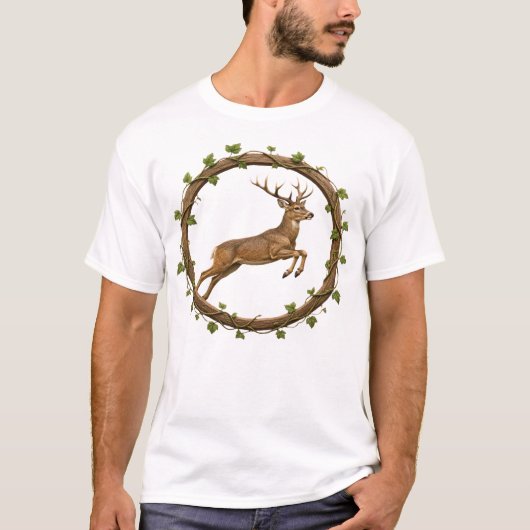 Springend Hert Wijnrank Cirkel T-Shirt (Voorkant)
