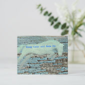 Springend Paard Mixed Media Blauw Briefkaart (Staand voorkant)