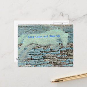 Springend Paard Mixed Media Blauw Briefkaart