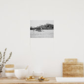 "Springend Ree Zwart en Wit Natuurfotografie" Poster (Keuken)