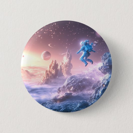 Springende astronaut ronde button 5,7 cm (Voorkant)