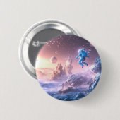 Springende astronaut ronde button 5,7 cm (Voorkant /achterkant)
