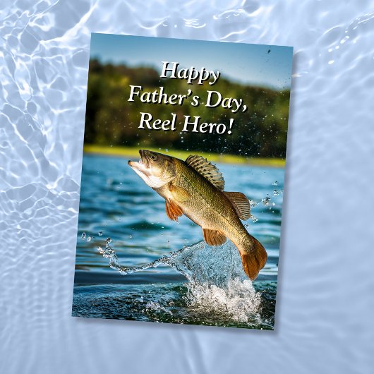 Springende Bass Reel Held Vaderdag Kaart