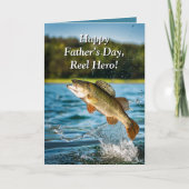 Springende Bass Reel Held Vaderdag Kaart (Voorkant)