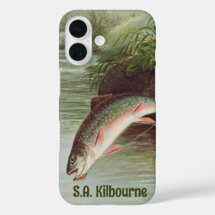 Springende beekforel door S.A. Kilbourne Vintage v iPhone 16 Hoesje