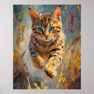 Springende Bengaalse Kat Kunst Poster