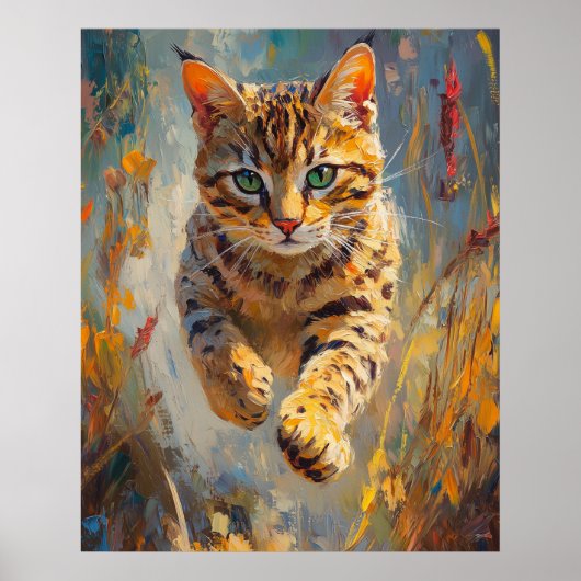 Springende Bengaalse Kat Kunst Poster (Voorkant)