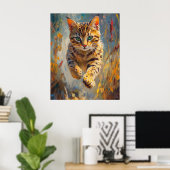 Springende Bengaalse Kat Kunst Poster (Thuiskantoor)