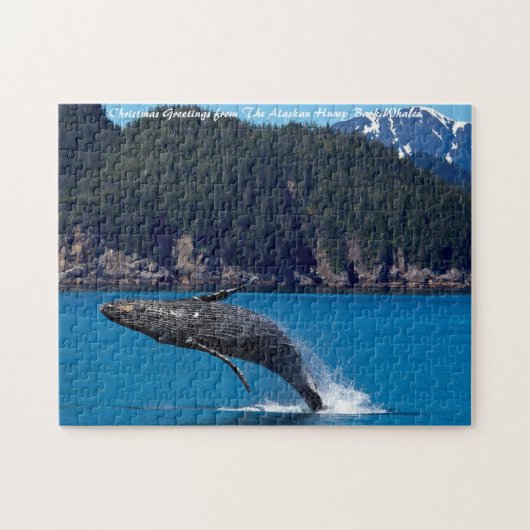 Springende Bultrugwal. Kerstgroeten Legpuzzel (Horizontaal)