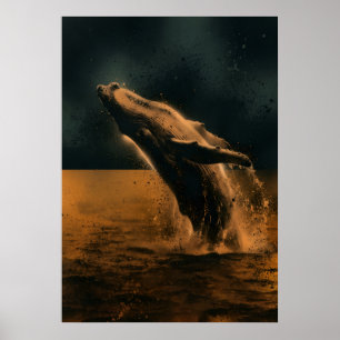 Springende Bultrugwalvis Bronzen Oceaan Kunst Poster