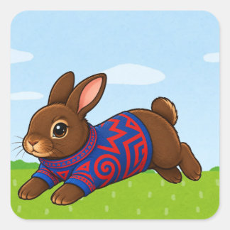 Springende Bunny in een gebreid truitje Vierkante Sticker