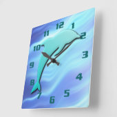 Springende dolfijn 3D-effect Koel Blauw Vierkante Klok (Hoek)