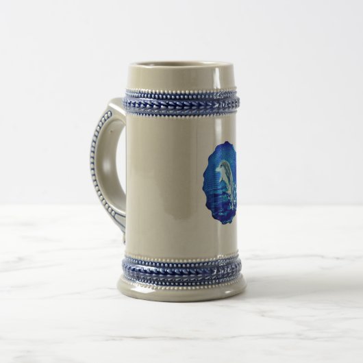 Springende dolfijn Blauwe Zee Dier Bierpul (Voorkant links)