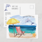 Springende Dolfijn Strand Scene Nieuw Adres Aankondigingskaart (Voorkant / Achterkant)
