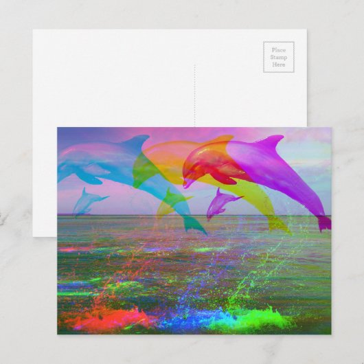 Springende dolfijnenregenboog briefkaart (Voorkant / Achterkant)