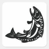 Springende Forel Vis Silhouet Vierkante Sticker (Voorkant)