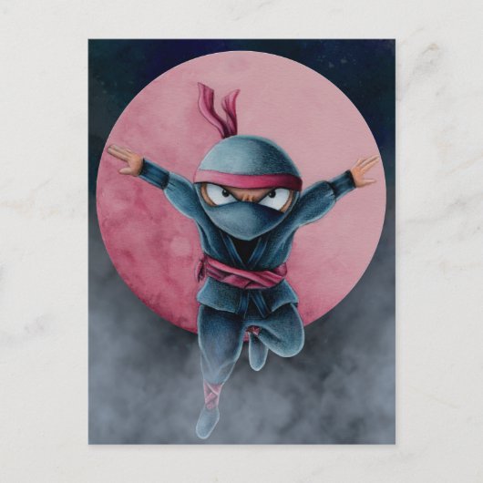 Springende Ninja Rode Maan  Briefkaart (Voorkant)