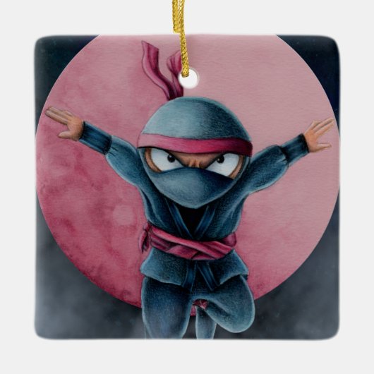 Springende Ninja Rode Maan Keramisch Ornament (Voorkant)