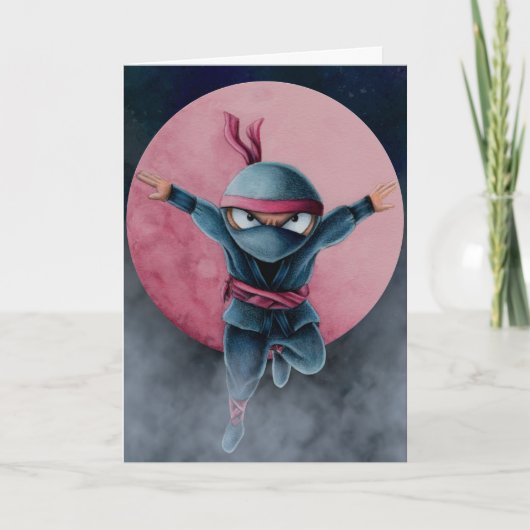 Springende Ninja Rood Maan Verjaardag  Kaart (Voorkant)