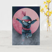 Springende Ninja Rood Maan Verjaardag  Kaart (Gele Bloem)