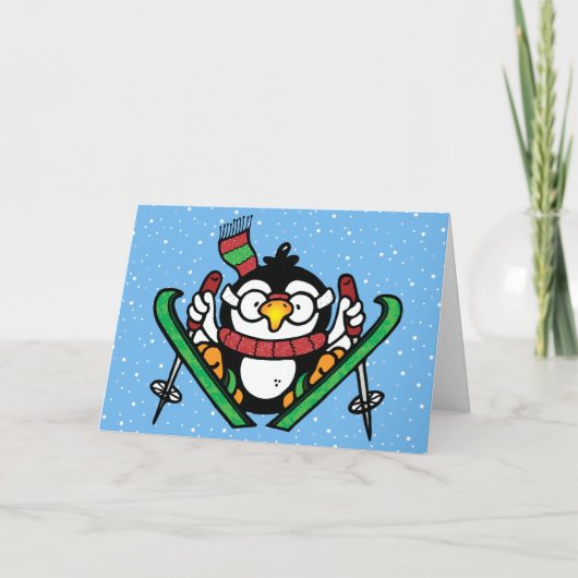 Springende Pinguïn Feestdagen Kaart (Voorkant)