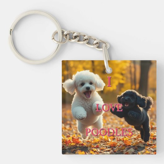 Springende Poodle Puppies Sleutelhanger (voorkant)