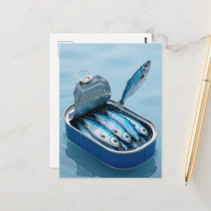 Springende sardines uit blik briefkaart