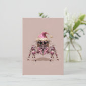 Springende Spider Roze Kerstkaarten Feestdagenkaart (Staand voorkant)
