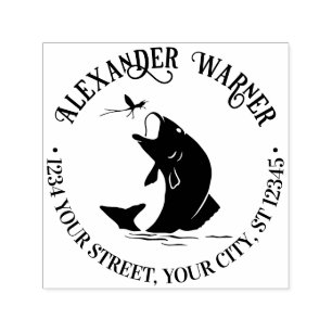 Springende vissen voor diner naam retouradres  zelfinktende stempel