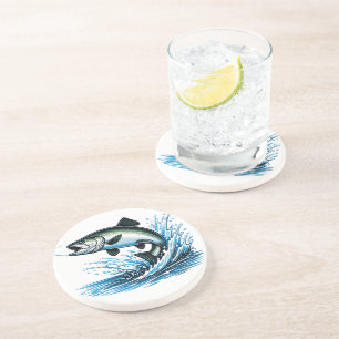 Springende Zalm Spat Geschenk voor Visser Kunst Zandsteen Onderzetter