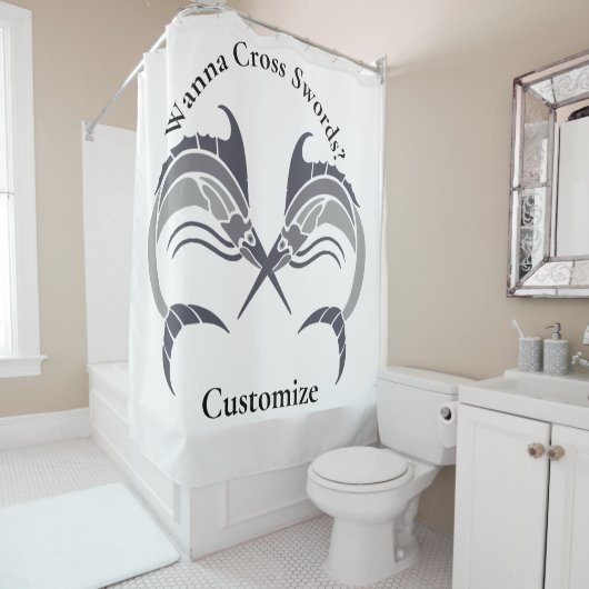 Springende zwaardvis Thunder_Cove Douchegordijn (In situ)