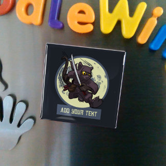Springende Zwarte Kat Ninja Alternatieve Dieren Ku Magneet