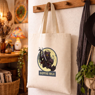Springende Zwarte Kat Winkel Ninja Dieren Kunstwer Tote Bag