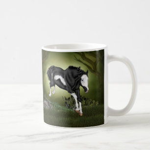Springende zwarte witte Overo Paint Horse Kunst Koffiemok