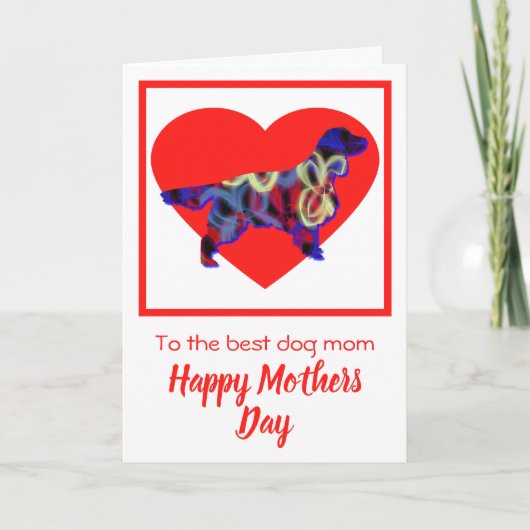 Springer Silhouette Dog Red Heart Moederdag Kaart (Voorkant)