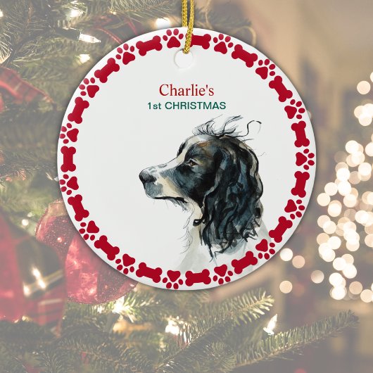 Springer Spaniel 1e Kerstmis Gepersonaliseerd Keramisch Ornament