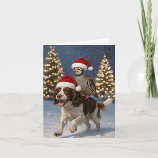 Springer Spaniel and Partridge Christmas card Kaart (Voorkant)