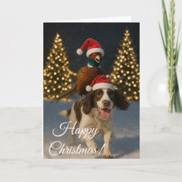 Springer Spaniel and Pheasant Christmas card Feestdagen Kaart