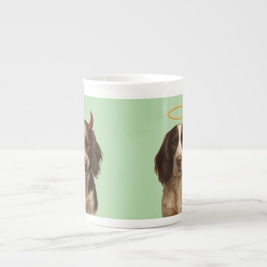 Springer Spaniel Angel / Devil bone china mug Porselein Kop (Voorkant)