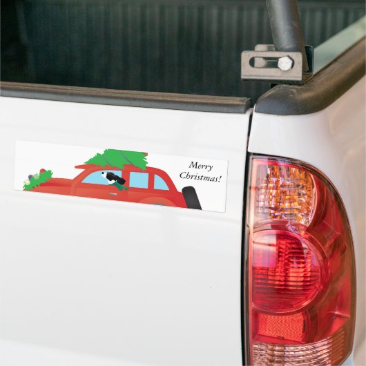 Springer Spaniel-auto met kerstboom Bumpersticker (Op Truck)