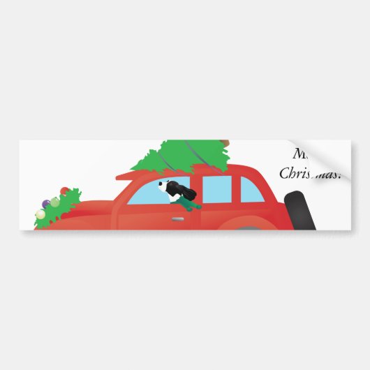 Springer Spaniel-auto met kerstboom Bumpersticker (Voorkant)