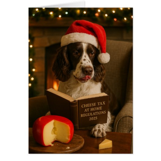 Springer Spaniel 'Cheese Tax' Christmas card (Voorkant)