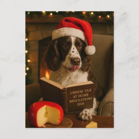 Springer Spaniel  'Cheese Tax' Christmas postcard Briefkaart (Voorkant)
