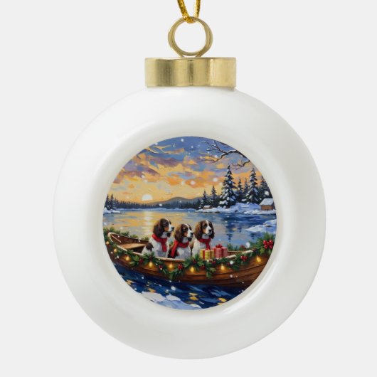 Springer Spaniel Christmas Boat Holiday Keramische Bal Ornament (Voorkant)